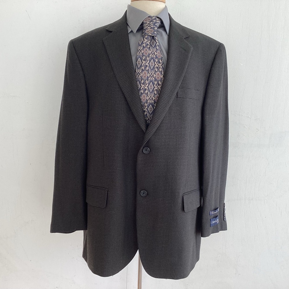 Joseph & Feiss Gold Executive Fit green / black small check plaid jacket 44S NWT